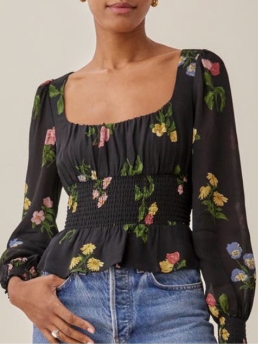 Reformation Long Sleeve Floral Top, NEW